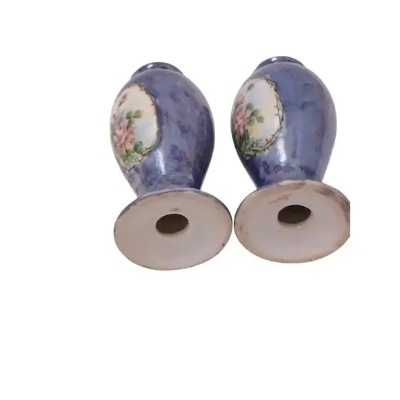 Antique Victorian Rose Salt & Pepper Shakers Blue Iridescent Noritake Japan VNTG - Picture 12 of 16